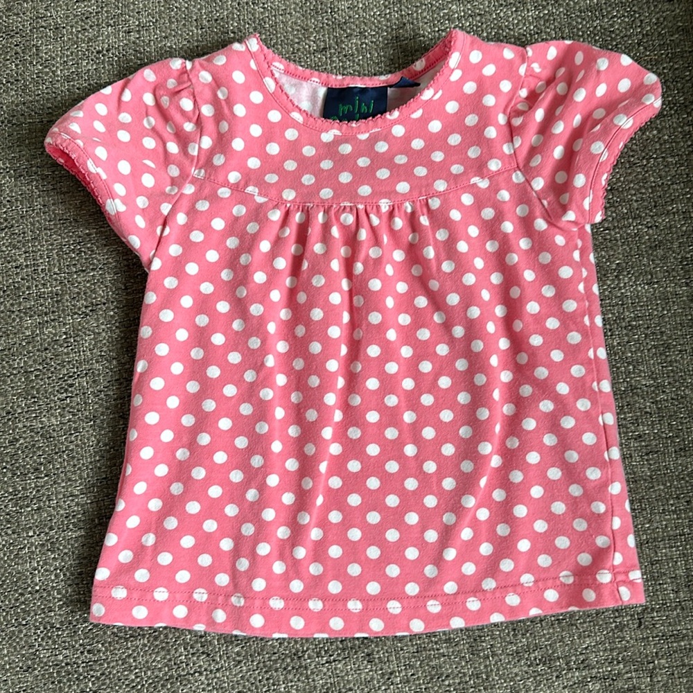 Mini Boden Girls Short Sleeve Pink Coral Polka Dot Top 2-3Y